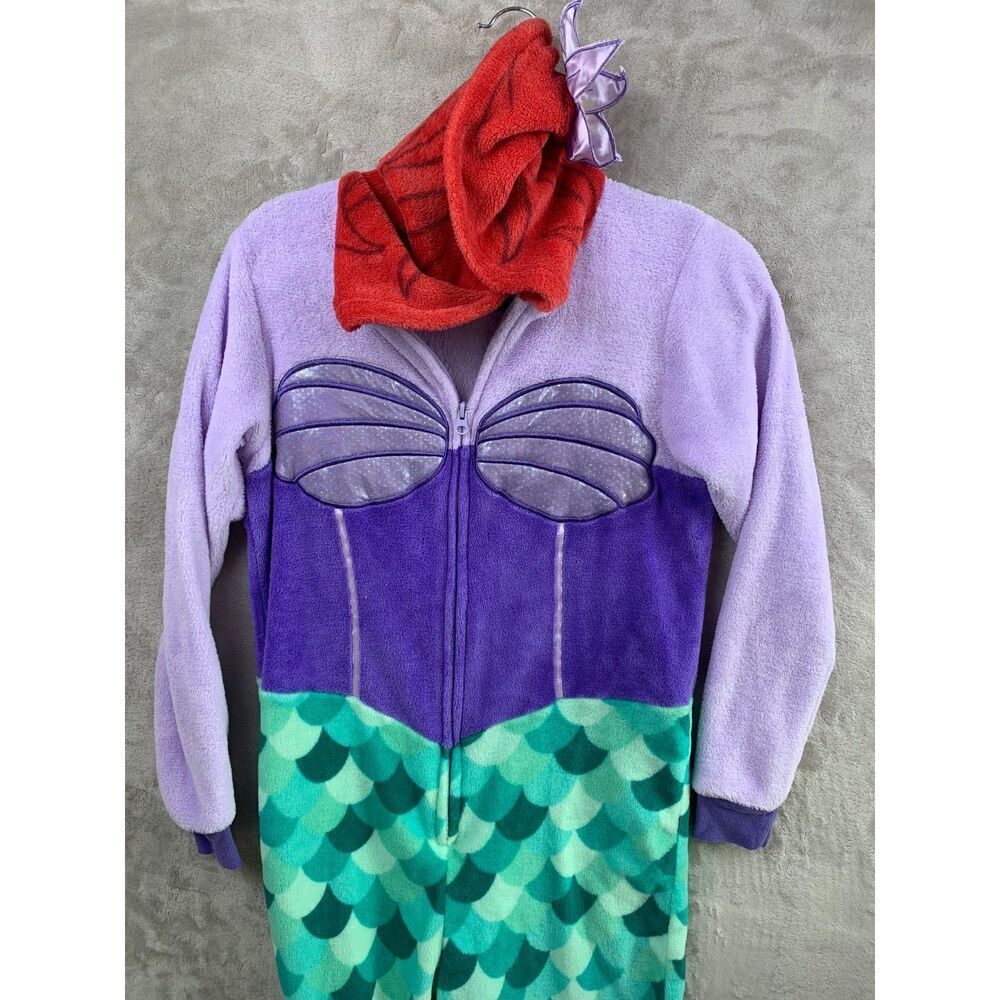 Disney Womens S Ariel Little Mermaid Purple Fleece Zip One Piece Costume Pajamas - Picture 3 of 13